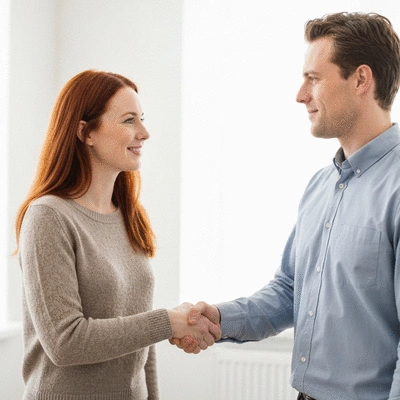 Two people shaking hands, symbolizing support and trust in a therapeutic relationship, no text, no words, no typography