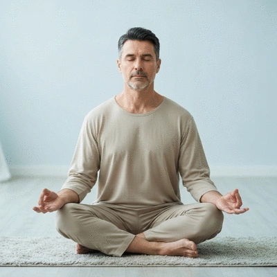 Person meditating peacefully in a serene environment, symbolizing self-acceptance and inner peace, no text, no words, no typography, clean image