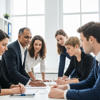 Group of people supporting each other in a coaching session, focused and engaged