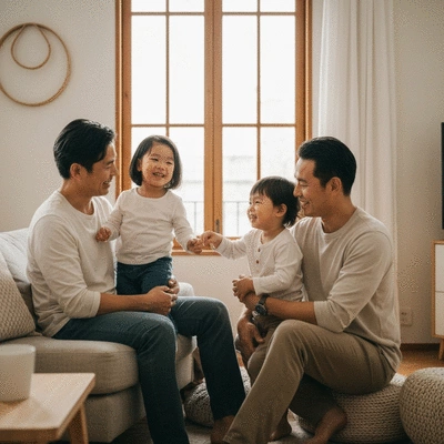 Happy family interacting positively, showing strong bonds and mutual support