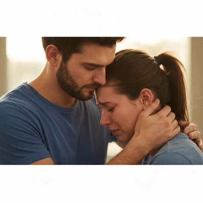 Person comforting another person, showing empathy and emotional support.