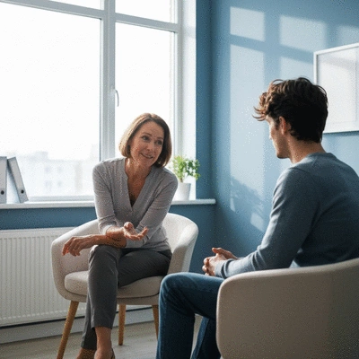 Psychotherapy session between a therapist and a client