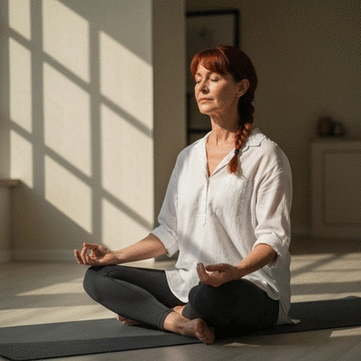 Person meditating peacefully to cope with emotions after a breakup, clean image, no text