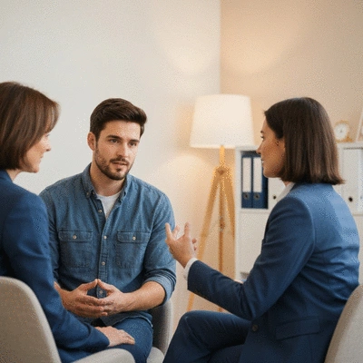 Person in a therapy session, actively listening and engaging with a therapist