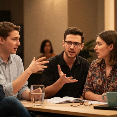 Diverse group of people in a support group meeting, sharing experiences and offering comfort