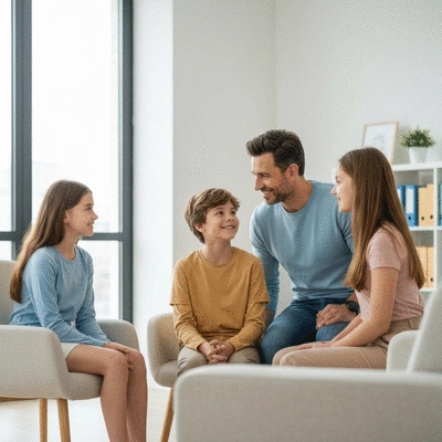 Family members communicating effectively during therapy session