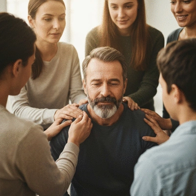 Person receiving support from friends after a breakup, clean image, no text