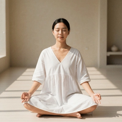 Person meditating in a calm environment