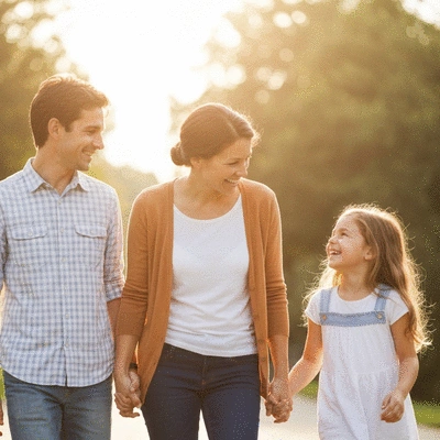 Happy family holding hands, symbolizing strong family bonds