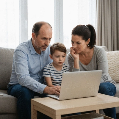 Family having an online therapy session on a laptop